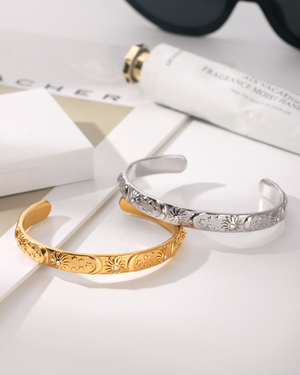 Vintage Sun & Moon Gold Open Bangle