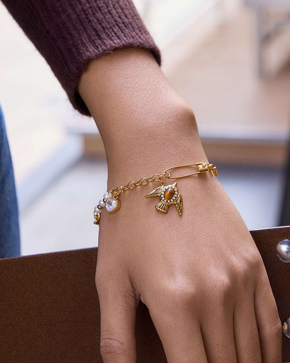 Dove & Tiger's Eye Multi-Charm Bracelet