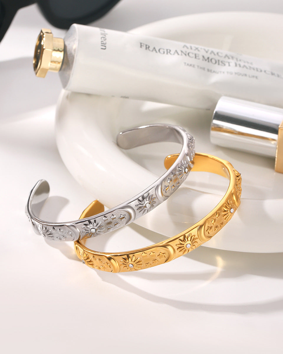 Vintage Sun & Moon Gold Open Bangle