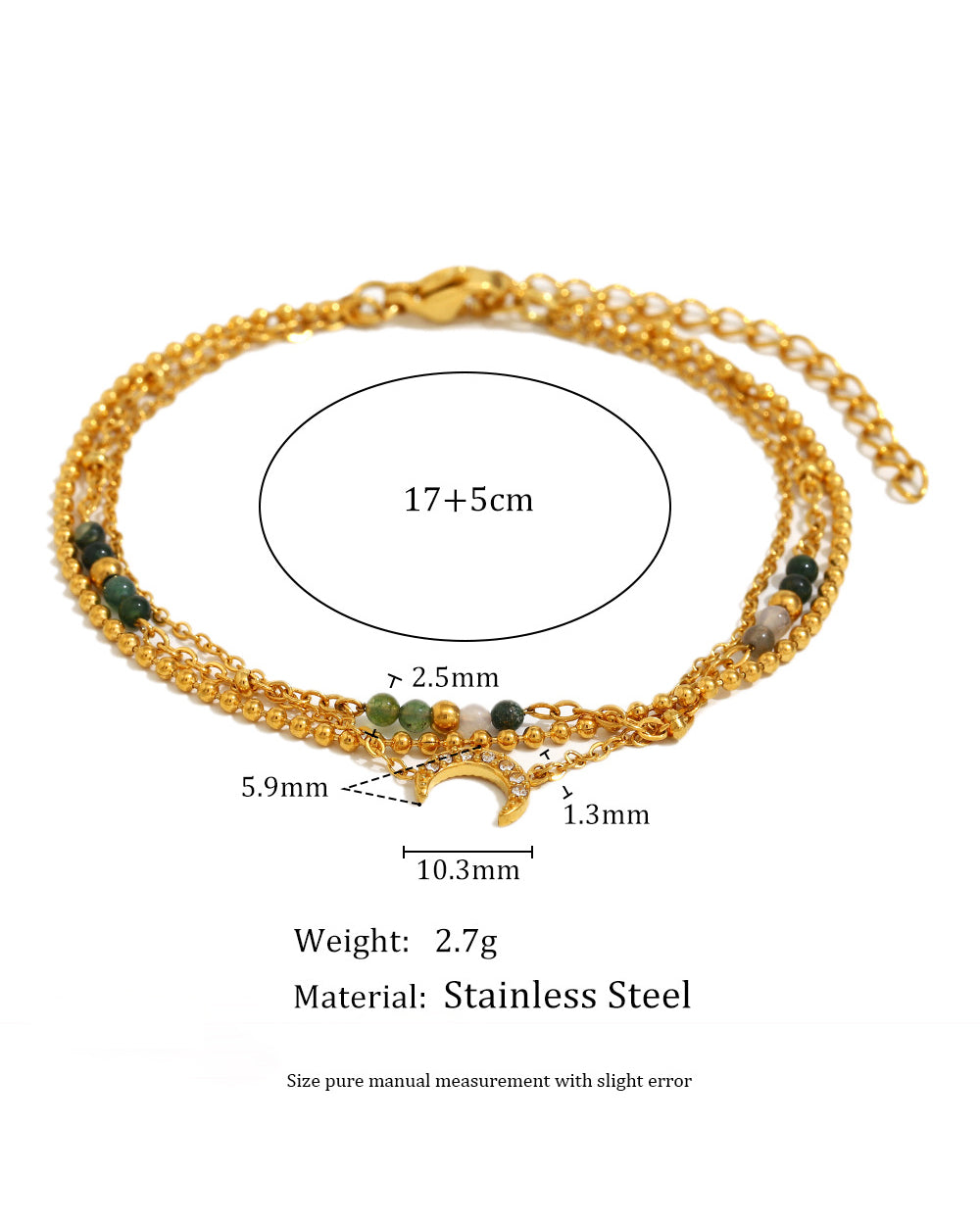 Triple-Strand Moon & Bead Bracelet
