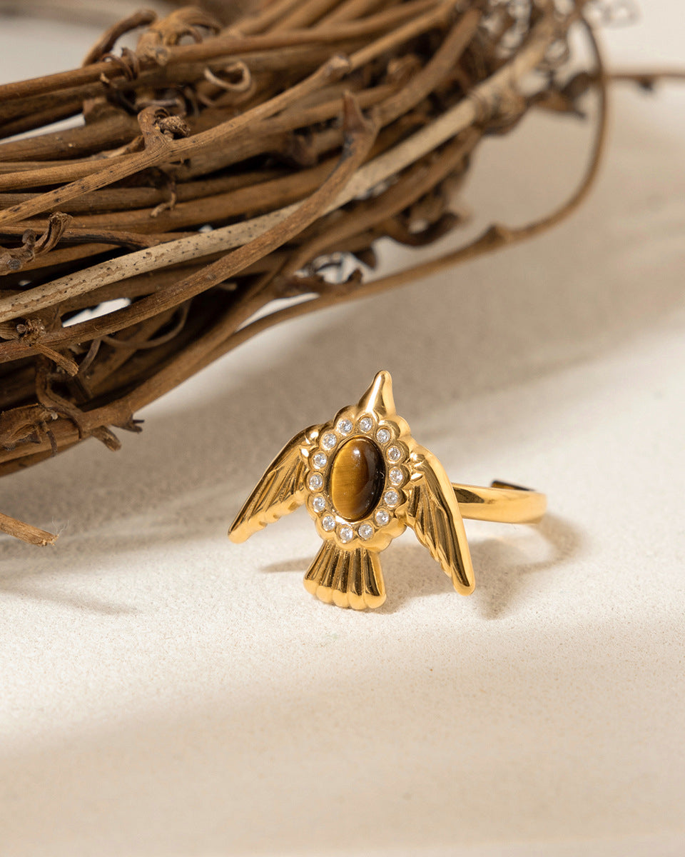 Dove & Tiger's Eye Open Ring