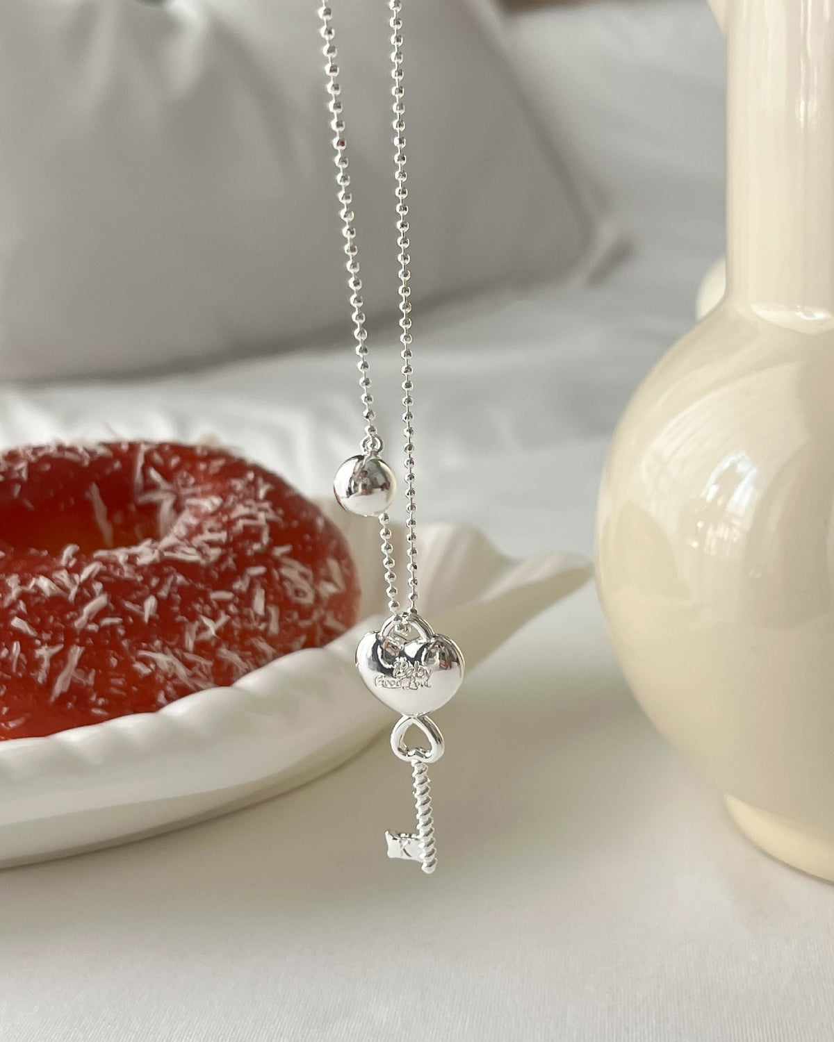 Key and Heart Long Sweater Necklace