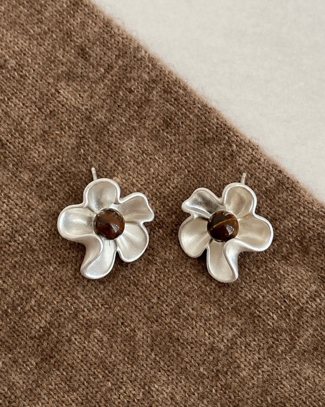 Tiger's Eye Flower Stud Earrings