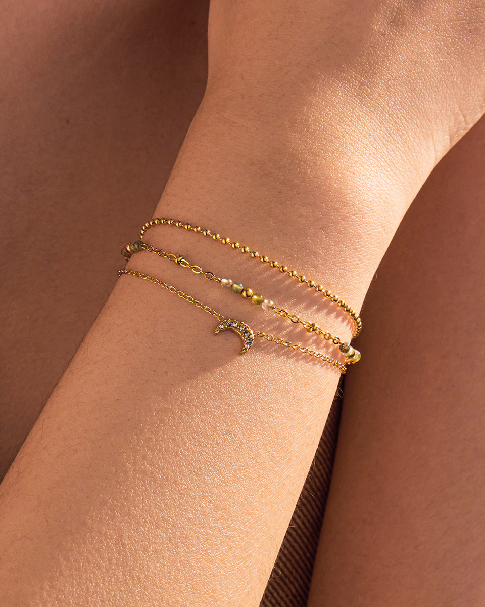 Triple-Strand Moon & Bead Bracelet