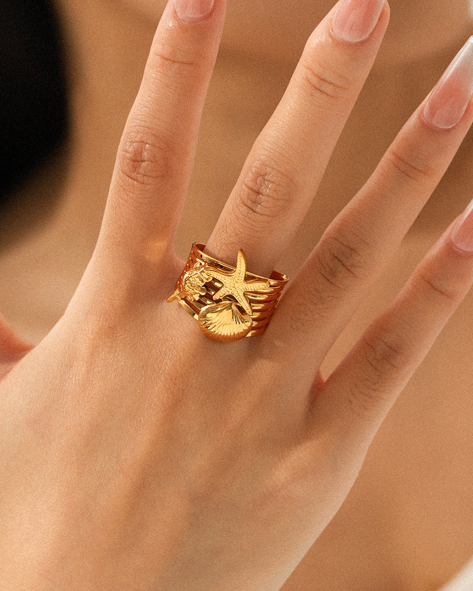 Seashell & Starfish Statement Ring