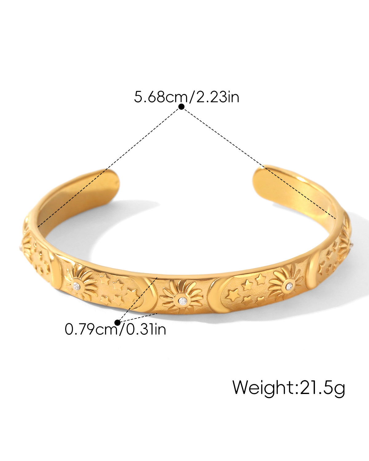Vintage Sun & Moon Gold Open Bangle