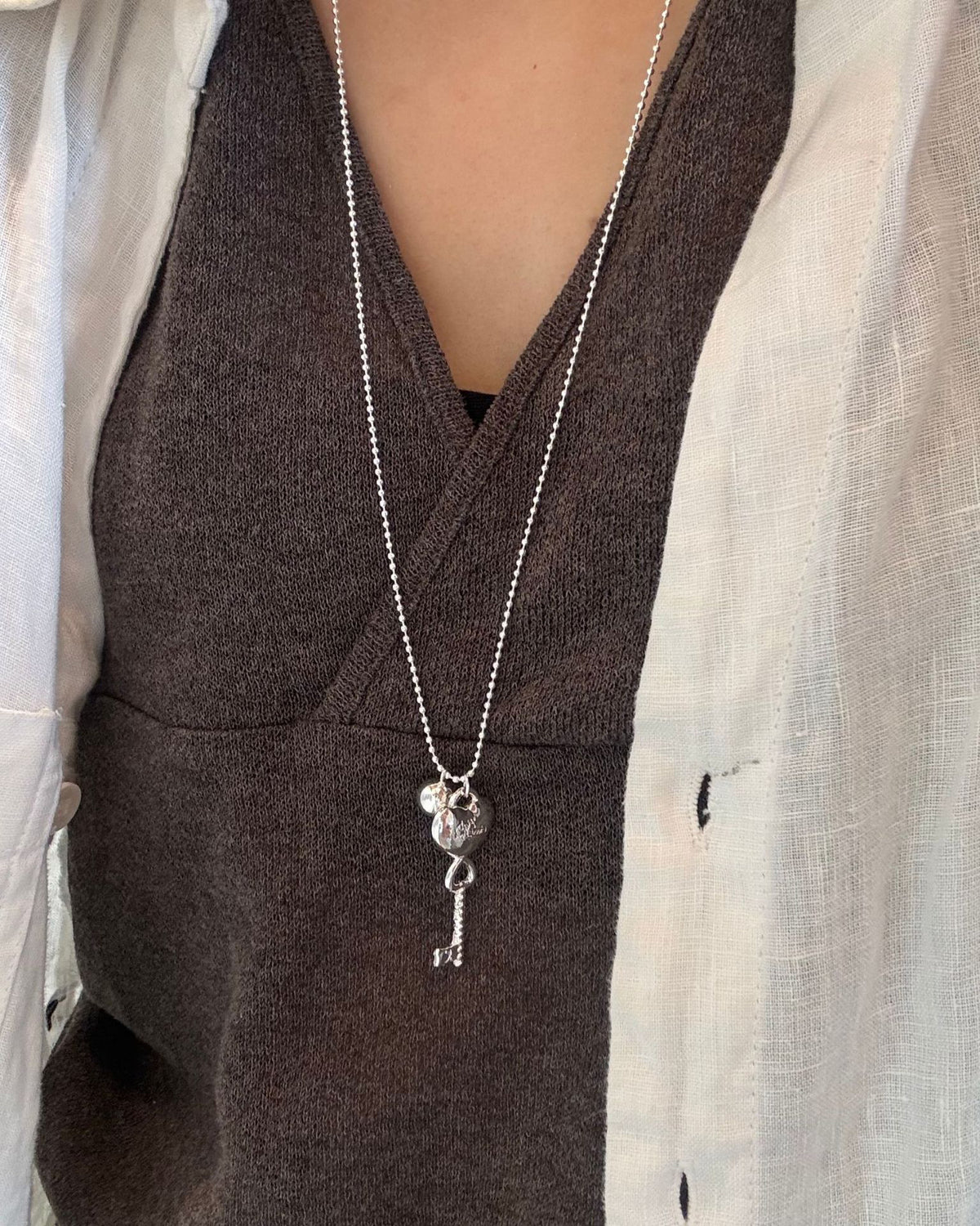 Key and Heart Long Sweater Necklace