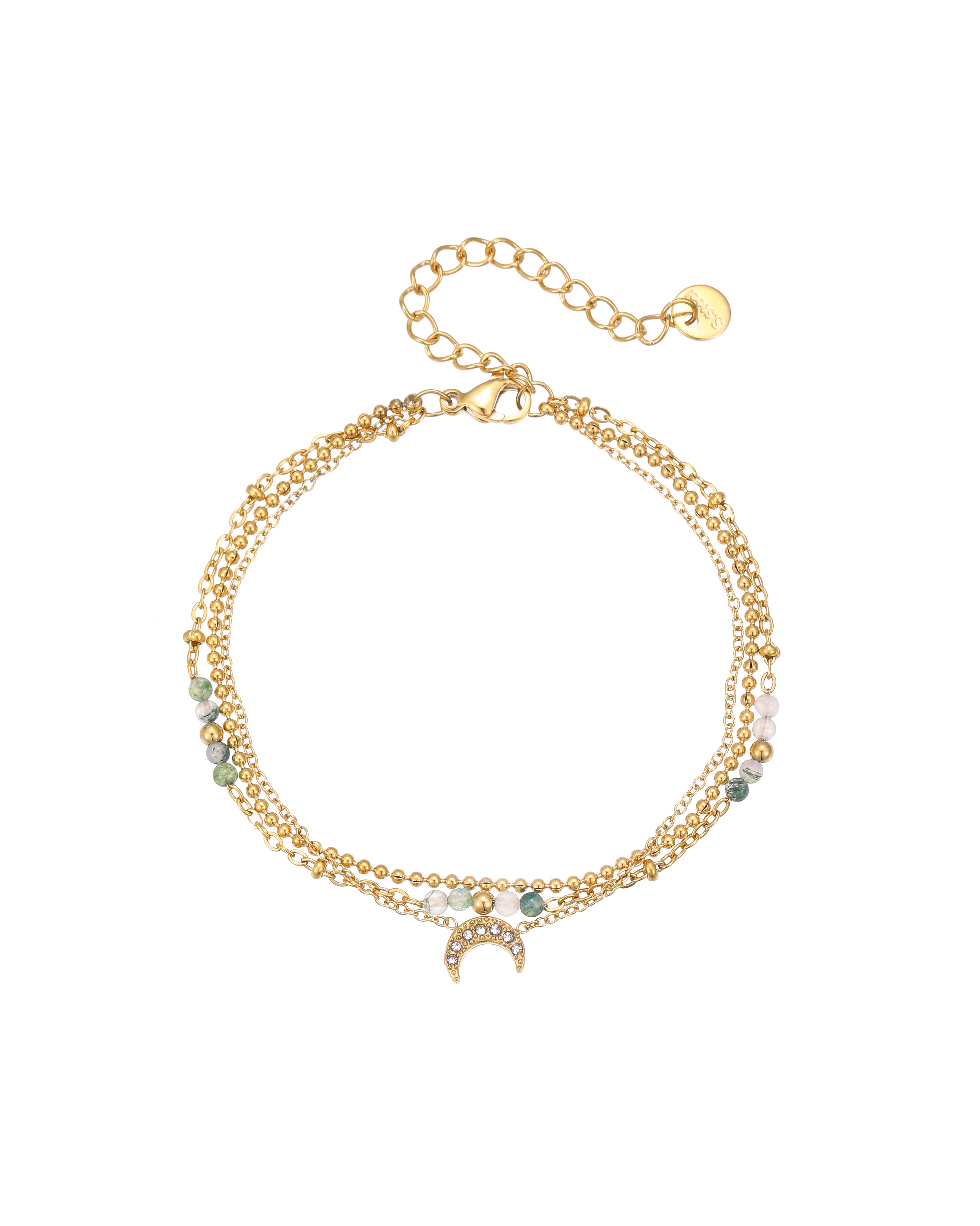Triple-Strand Moon & Bead Bracelet