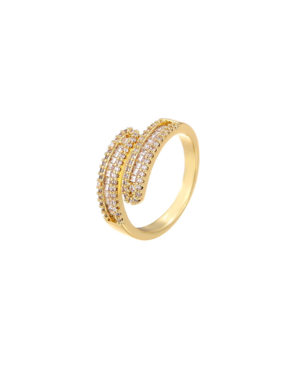 Radiant Baguette and Round Zirconia Wrap Ring - Gold Stainless Steel