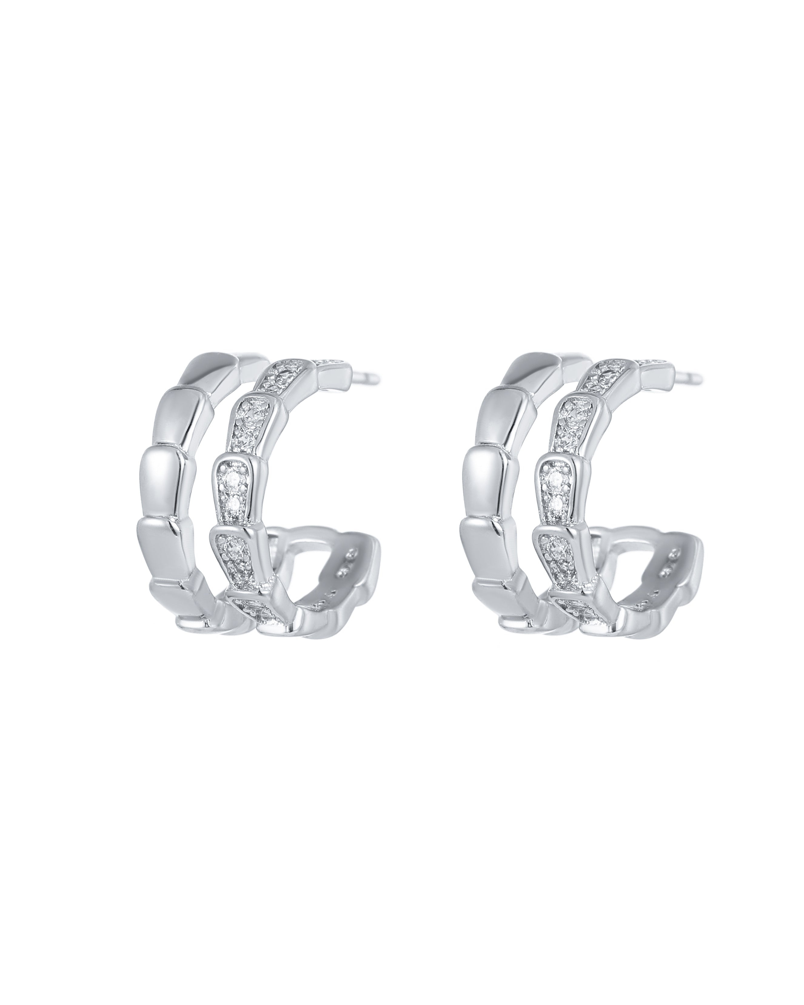 Double Layer C-Hoop Silver Stud Earrings