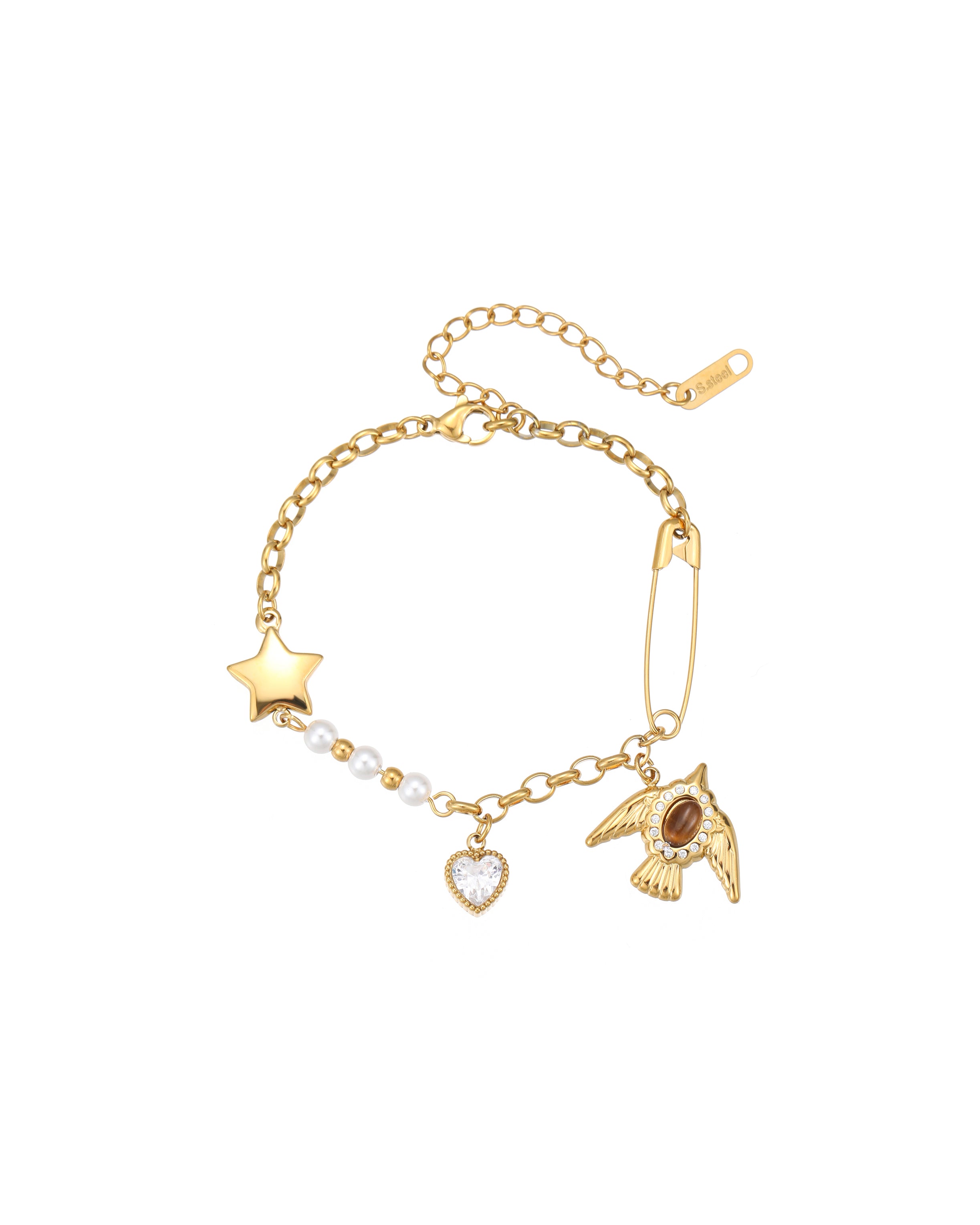 Dove & Tiger's Eye Multi-Charm Bracelet