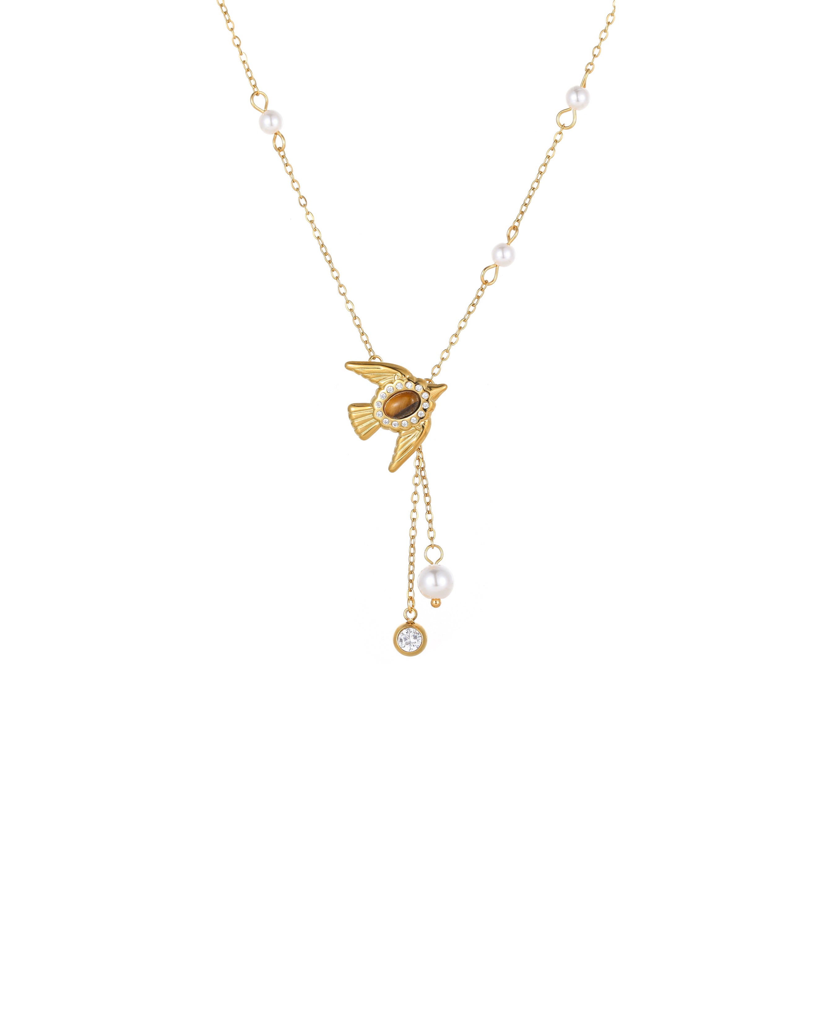 Pearl & Dove Tiger's Eye Y-Necklace
