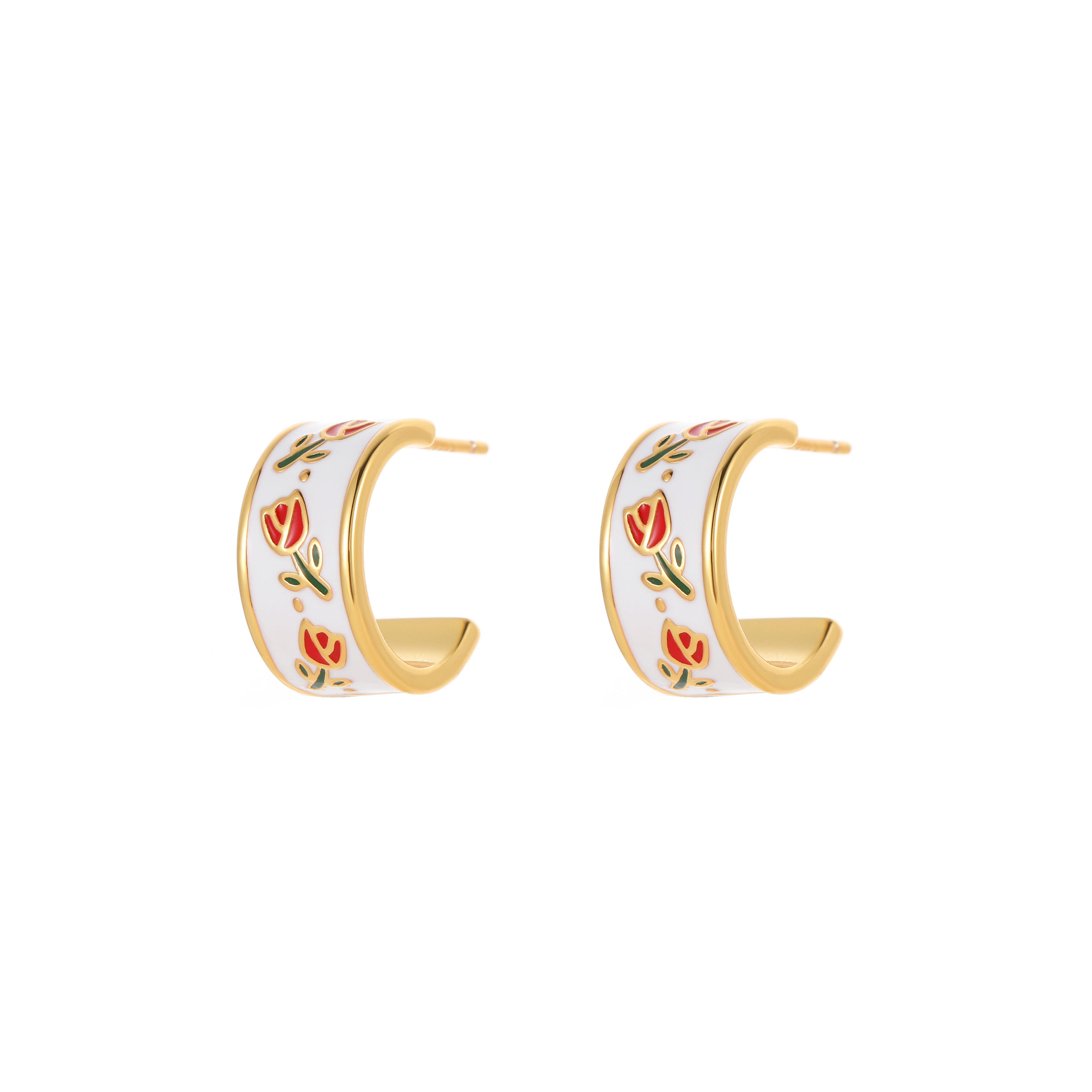 Vintage Tulip Geometric Flower Enamel Earrings