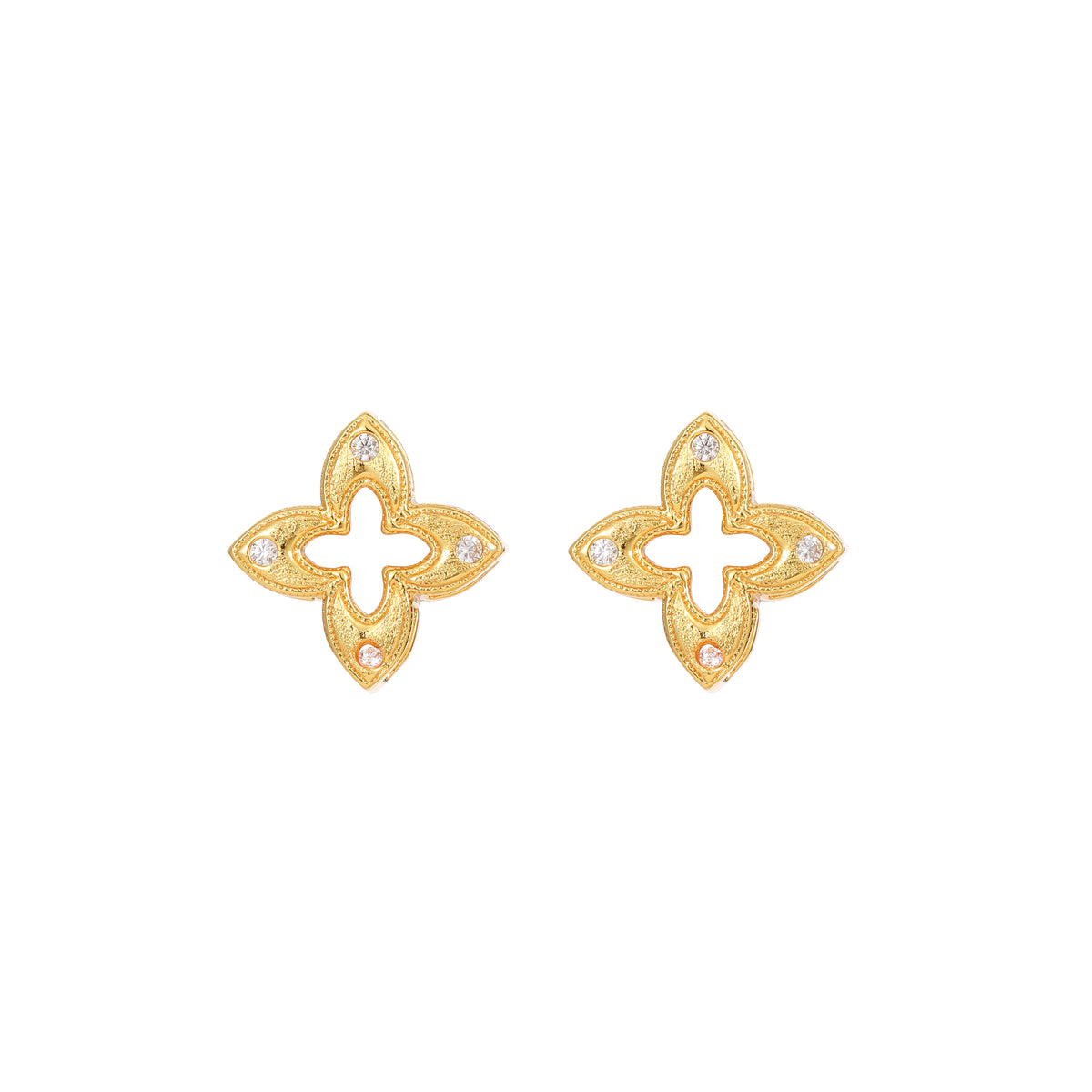 Vintage Clover Zircon Stud Earrings