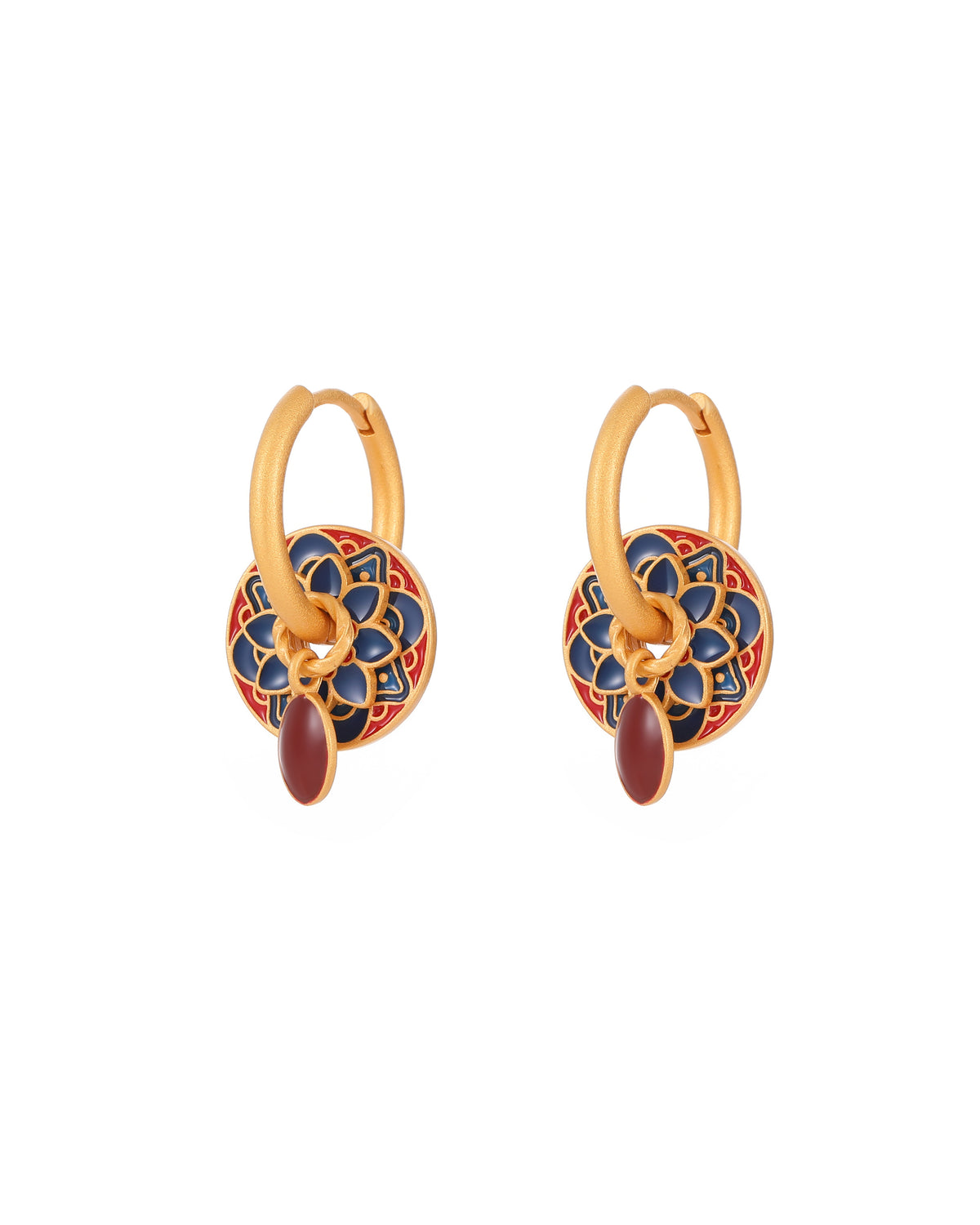 Yuhe Lotus Hoop Earrings with delicate lotus flower design, lightweight dangle hoops for everyday wear