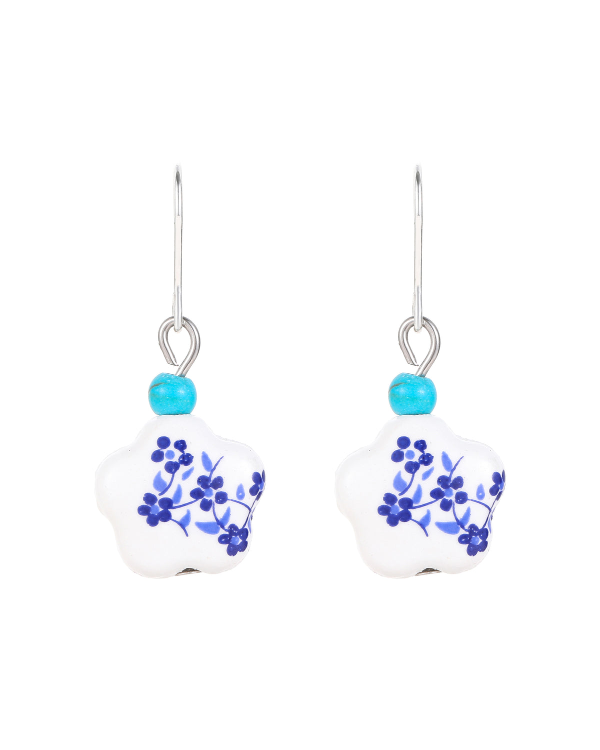 Blue & White Hand-Painted Floral Earrings
