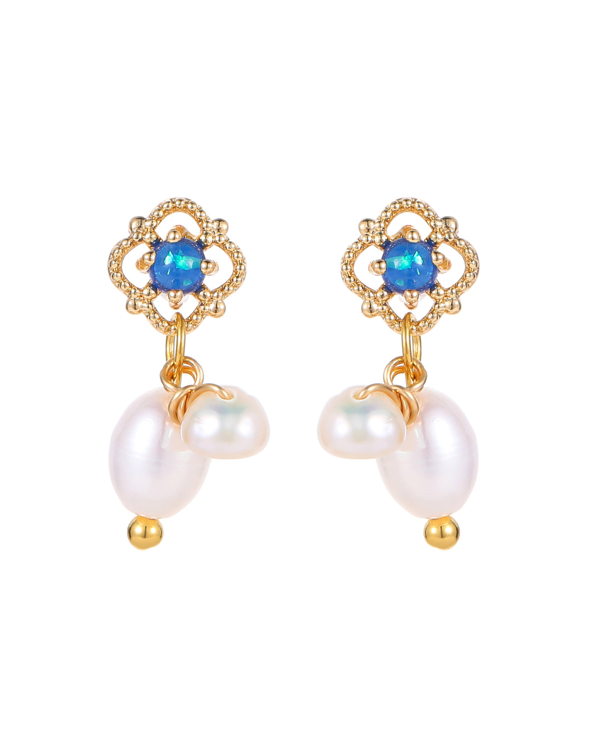 Floral Carved Natural Pearl Drop Earrings