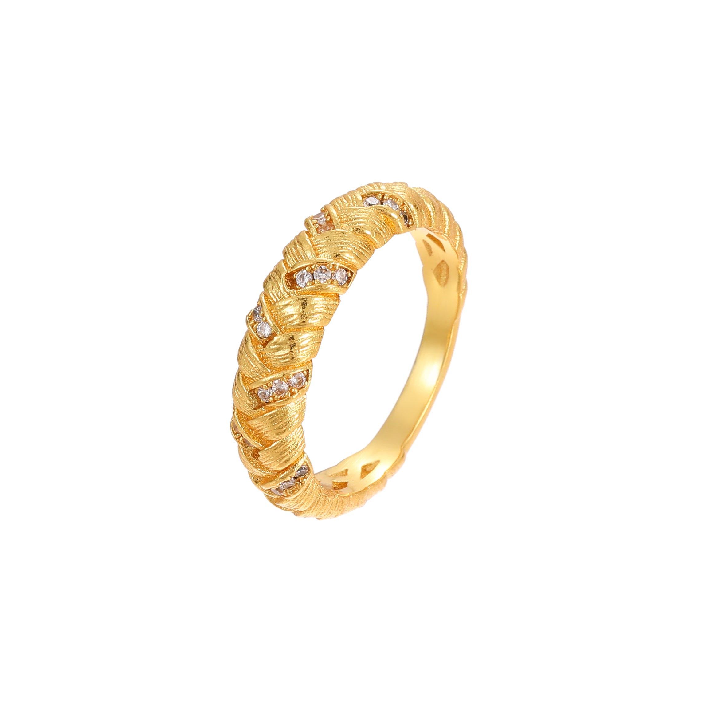 Vintage Brushed Wheat Spike Ring with Zircon