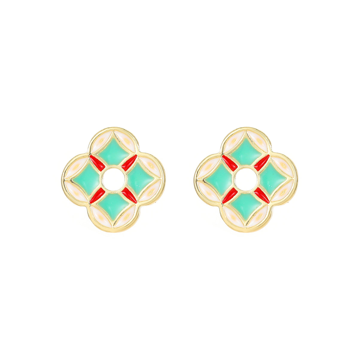 Enamel Four-Petal Stud Earrings