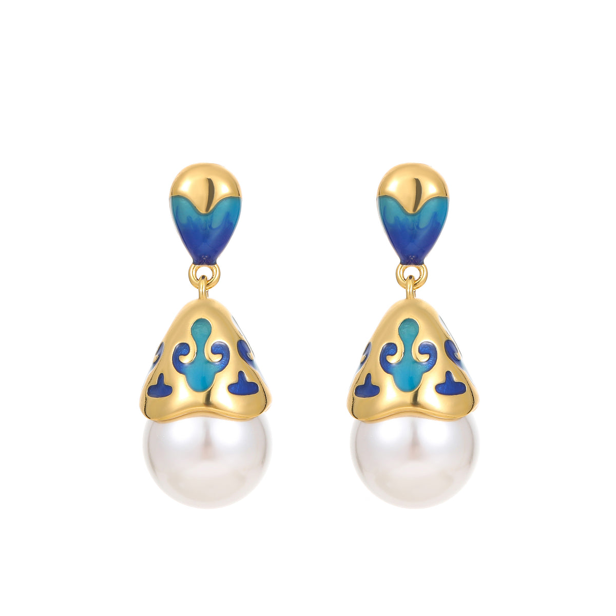 Baroque Pearl Enamel Drop Earrings