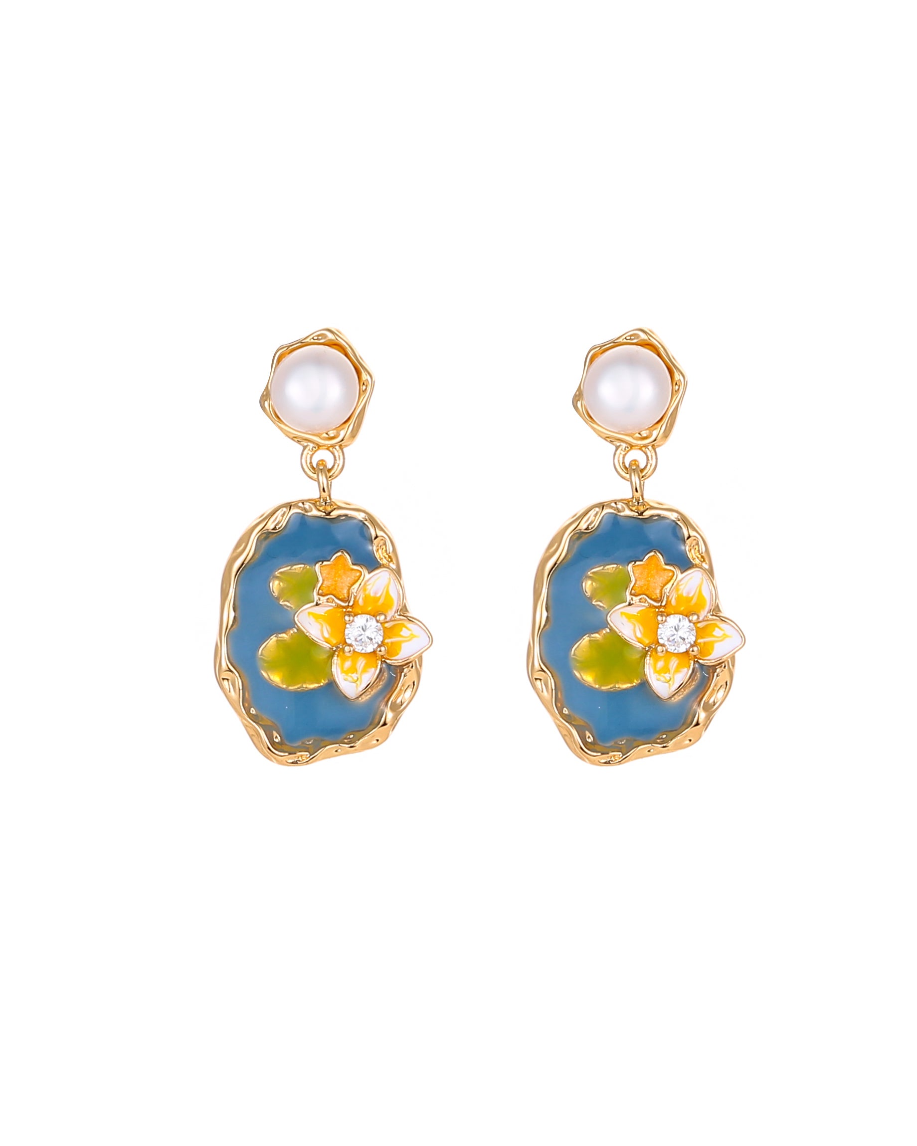 Enamel Flower Drop Earrings