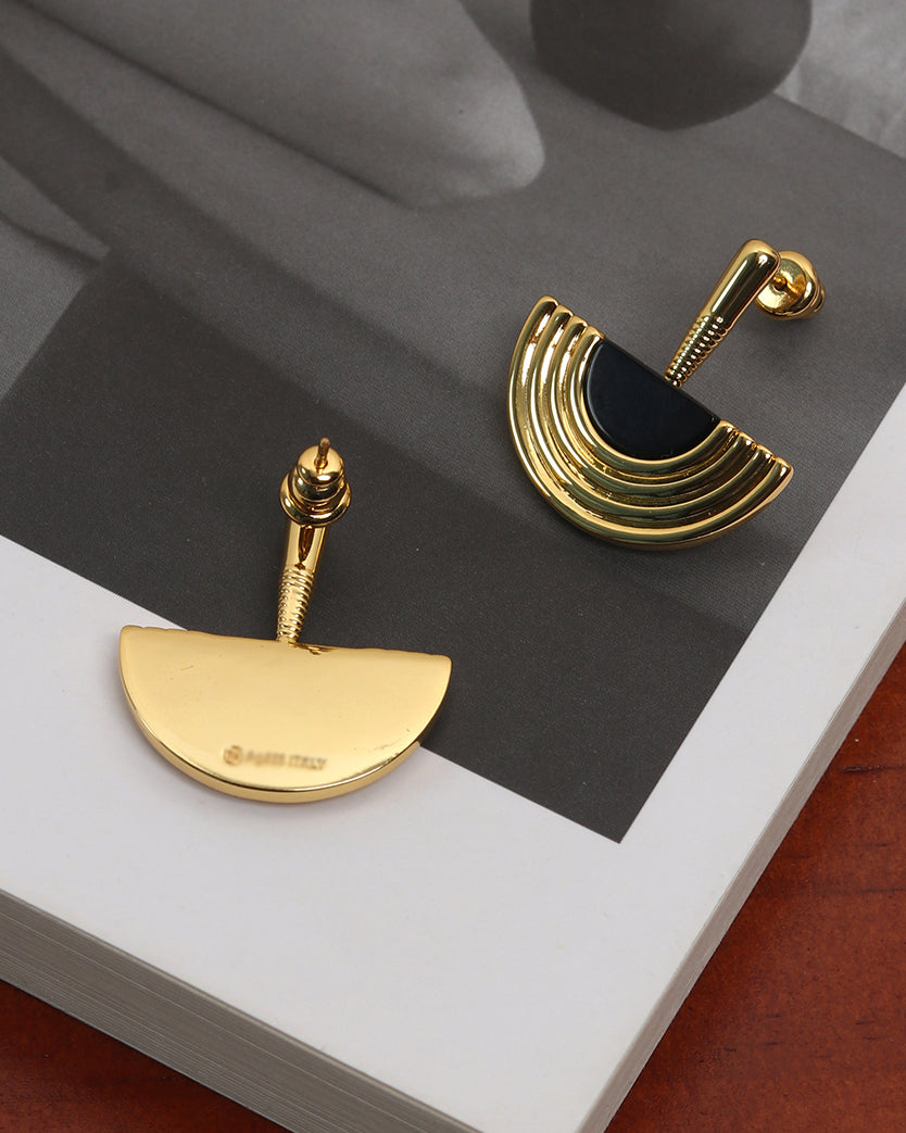 Sculptural Black Agate & Gold Earrings