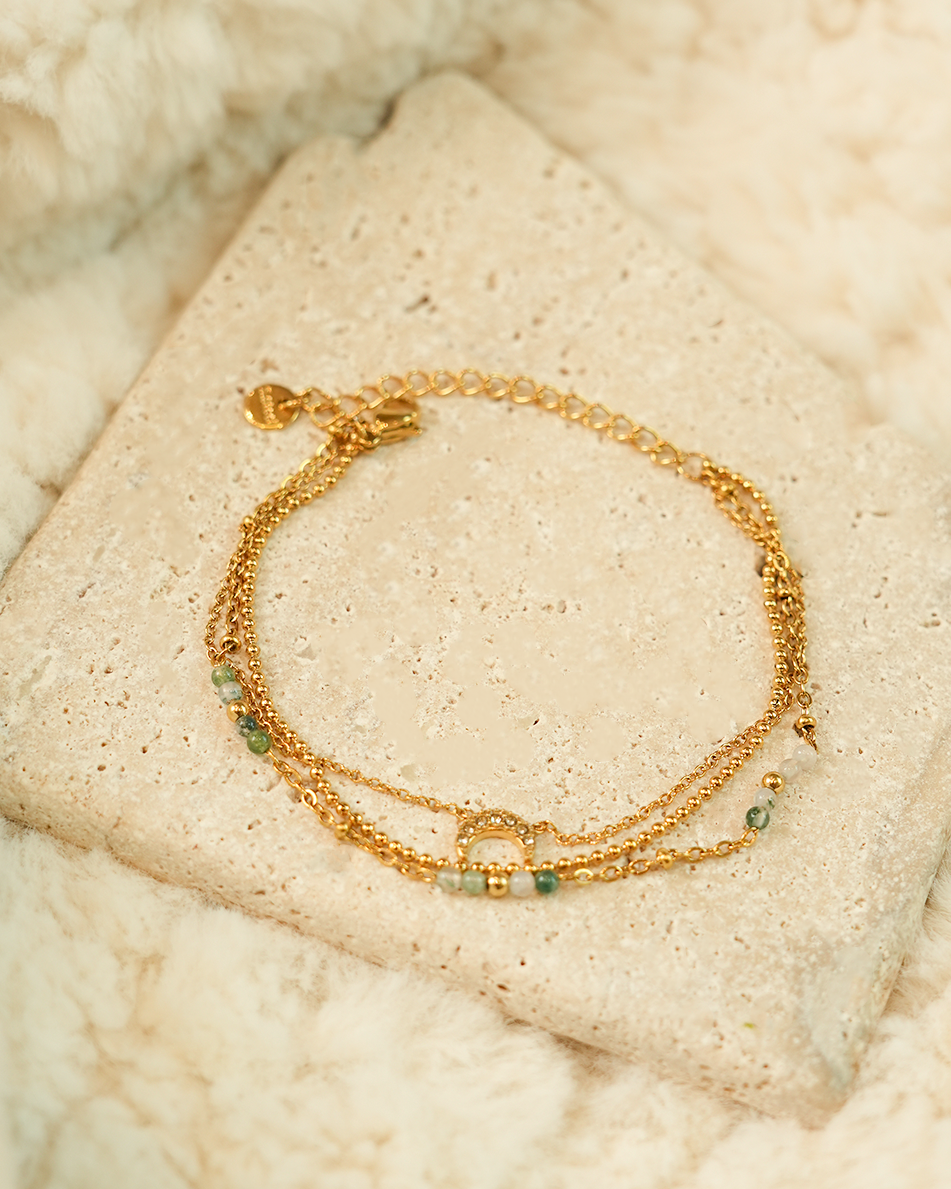 Triple-Strand Moon & Bead Bracelet