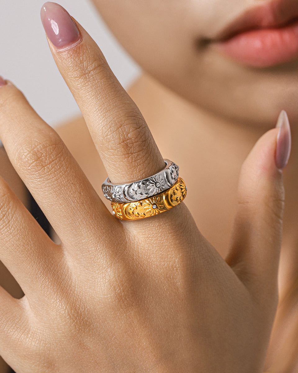 Vintage Sun Moon Silver Ring