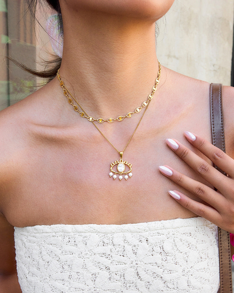 White Crystal Evil Eye Necklace