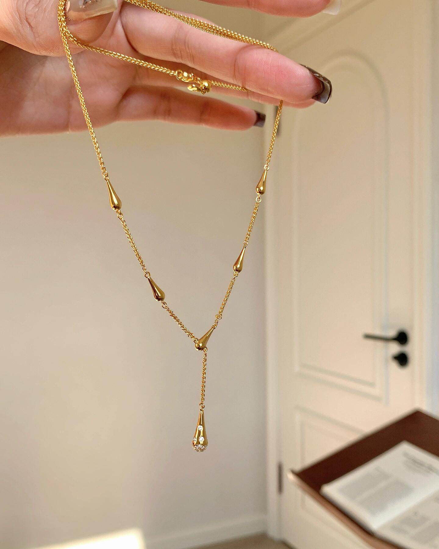 Zircon Layered Y-Chain Collar Necklace