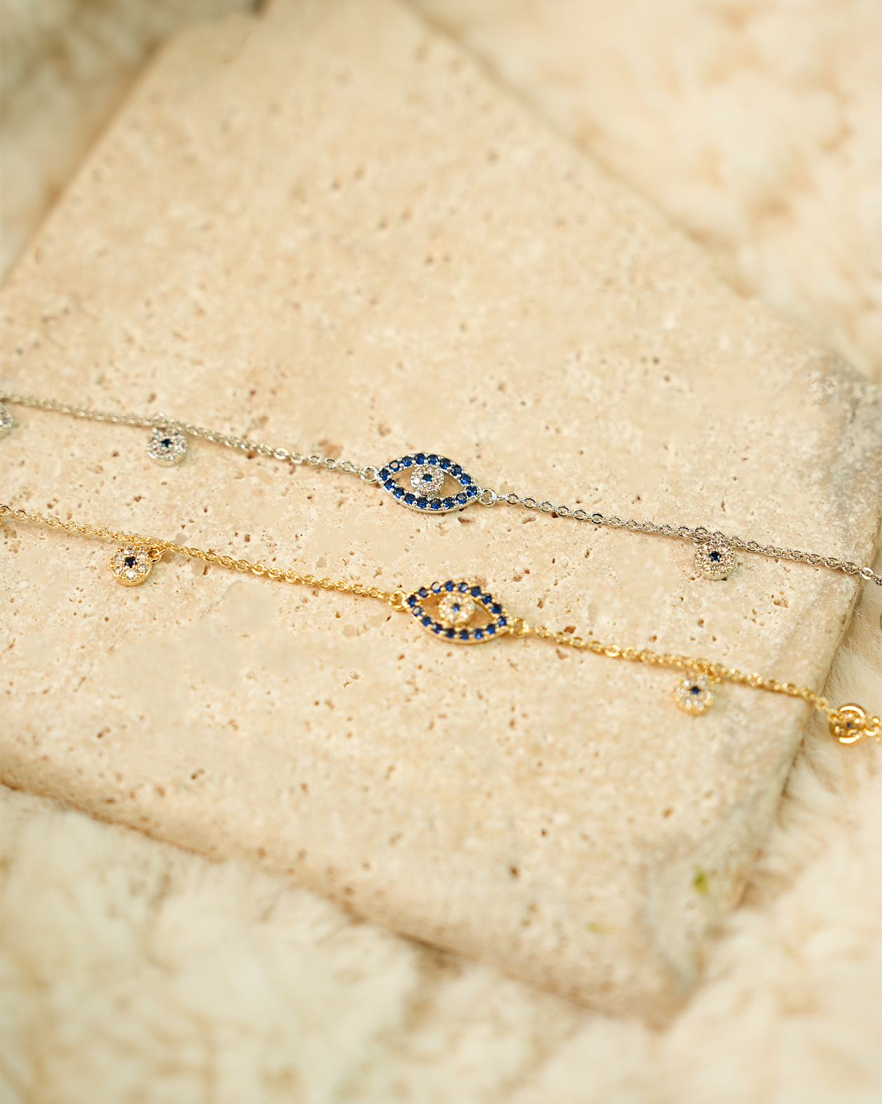 Dainty Blue Evil Eye Charm Bracelet