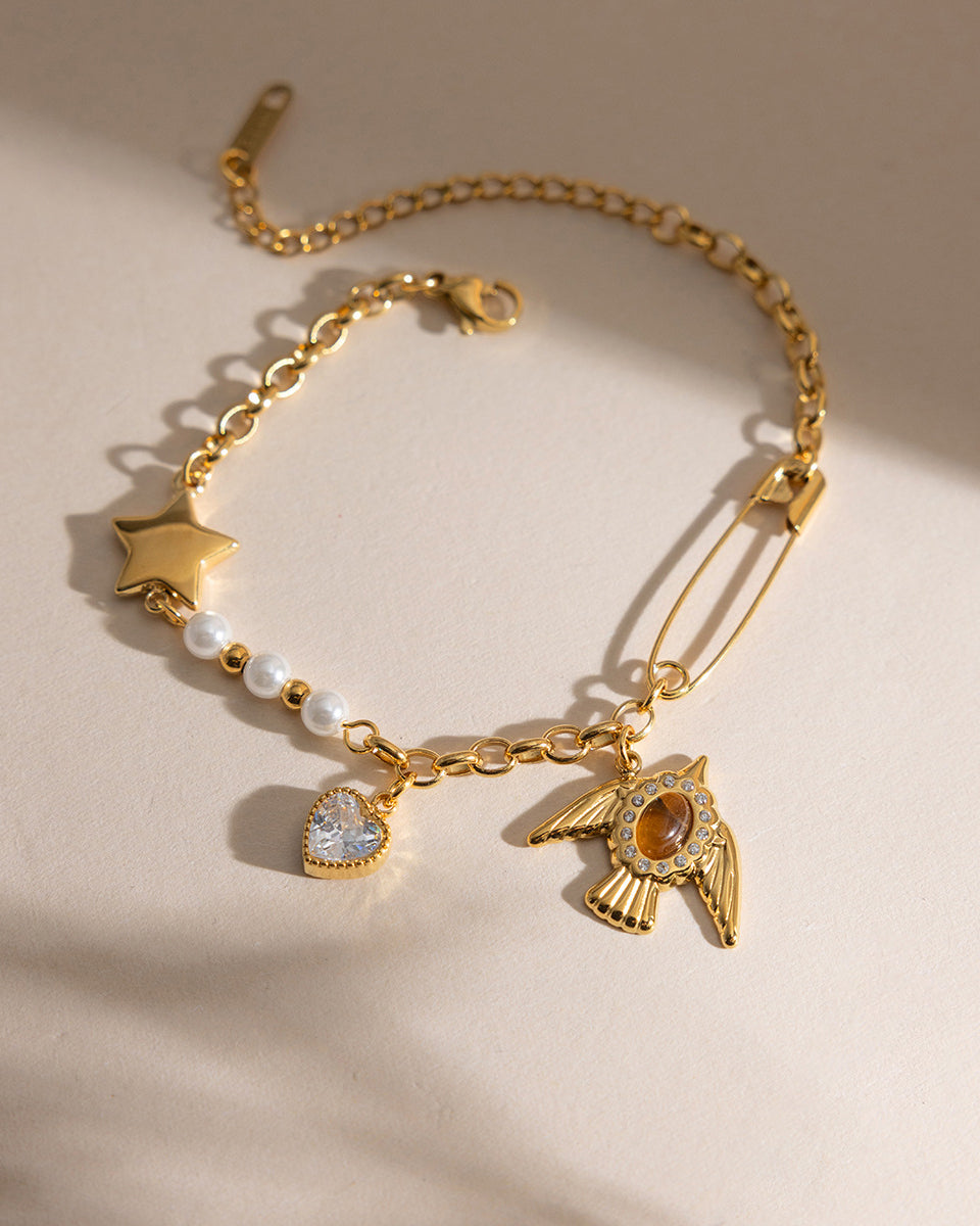 Dove & Tiger's Eye Multi-Charm Bracelet