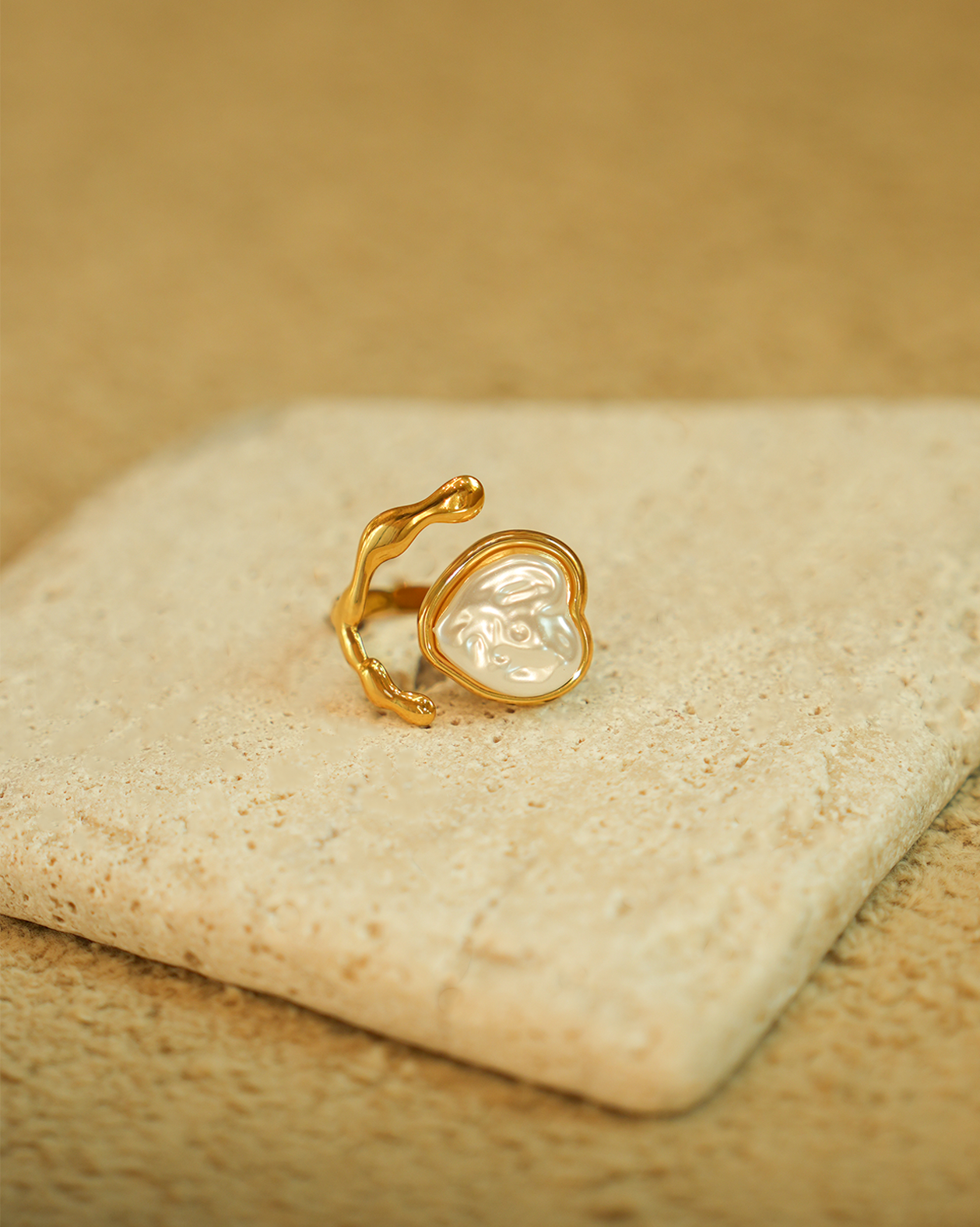 Heart Pearl Adjustable Ring