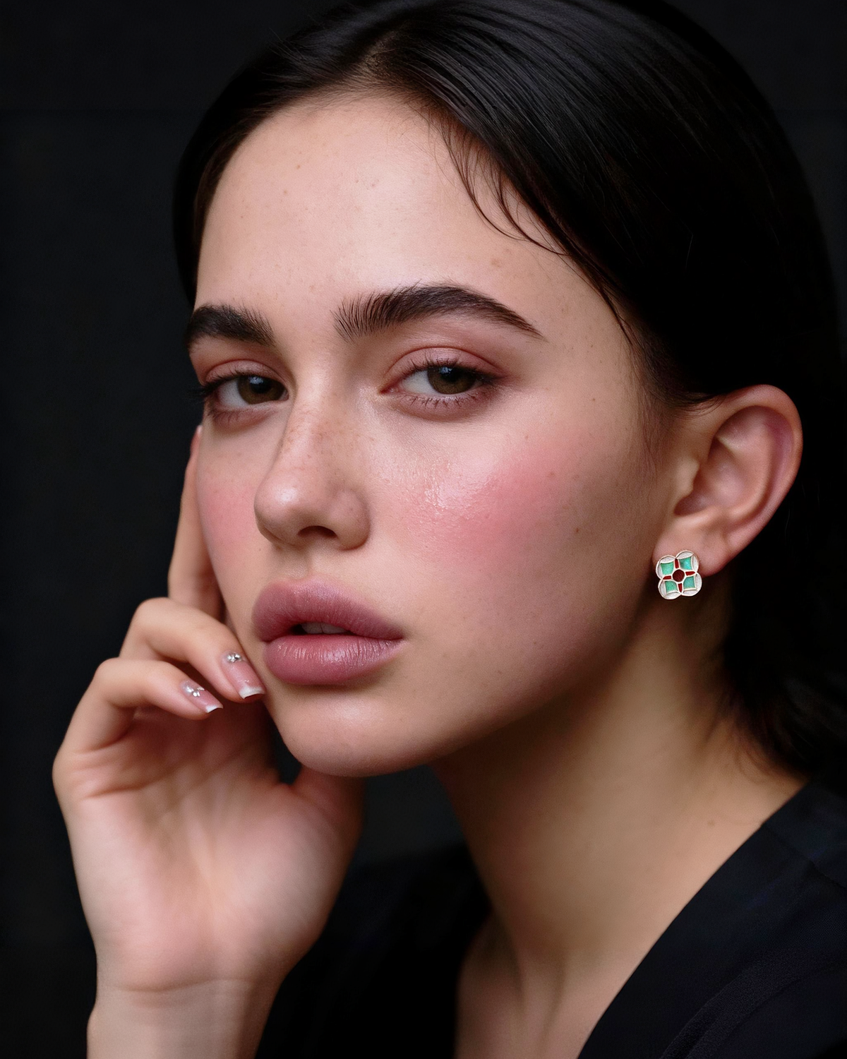 Enamel Four-Petal Stud Earrings