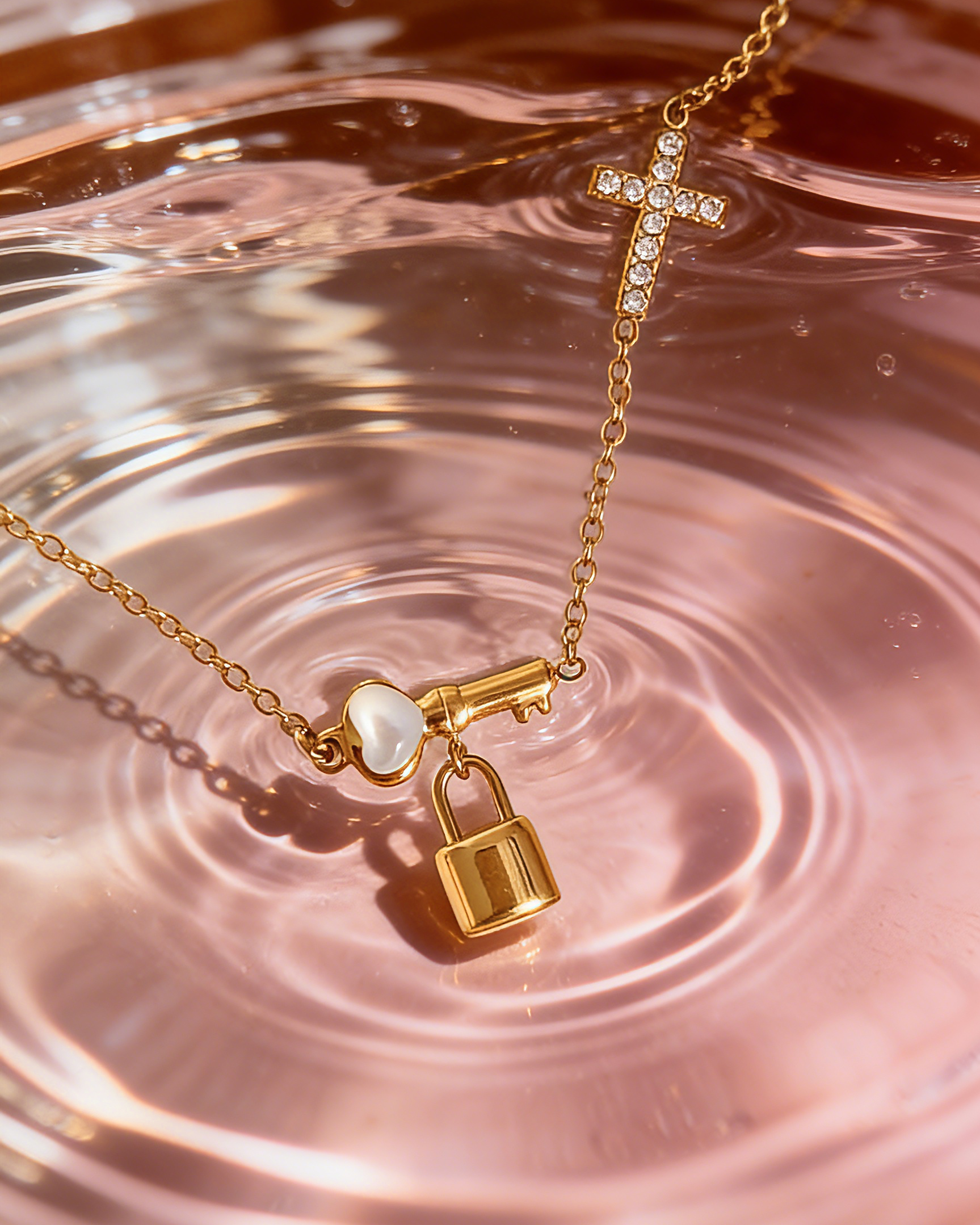 Key, Lock & Cross Stainless Steel Necklace