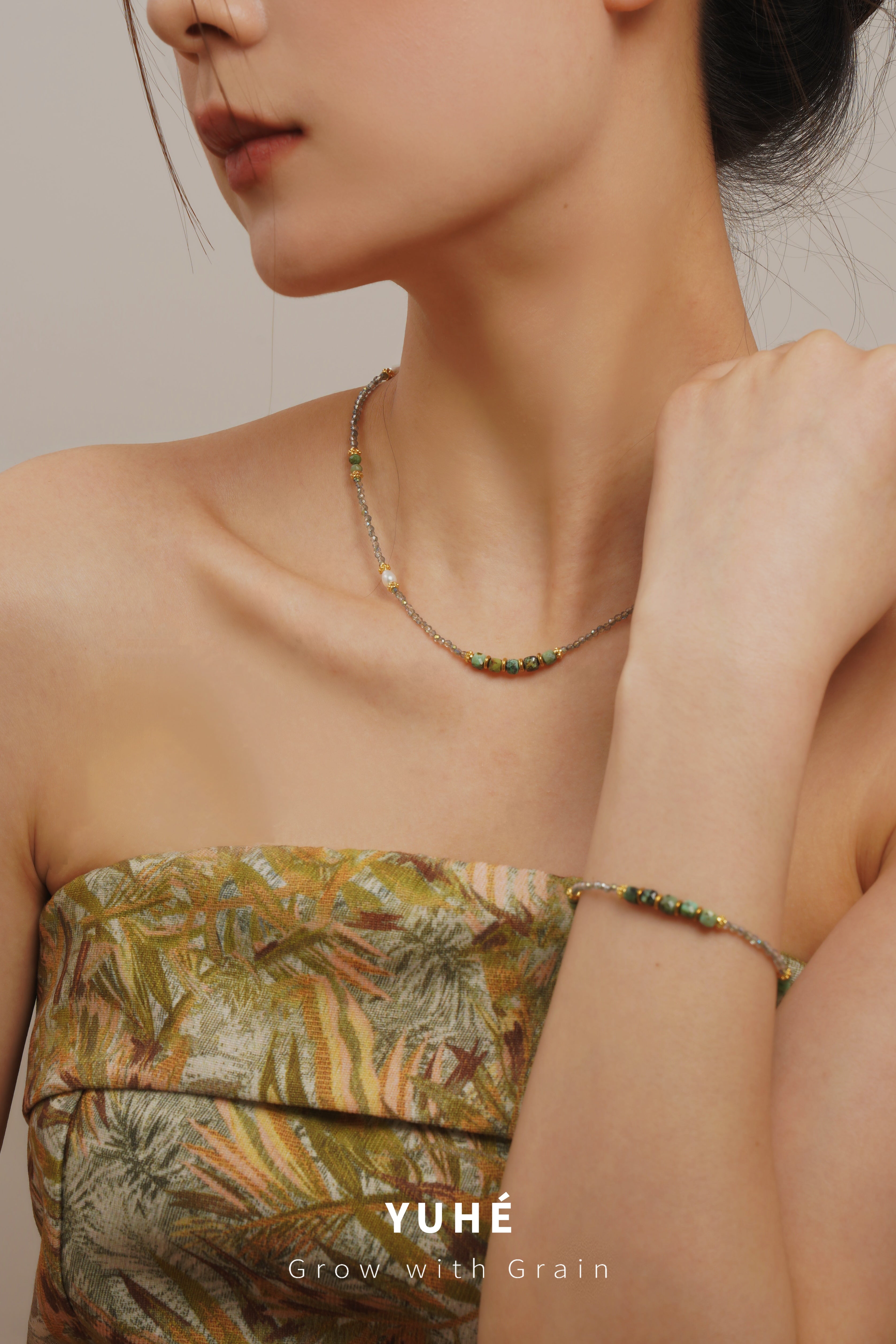 YUHE Natural Gemstone Beaded Necklace & Bracelet Set