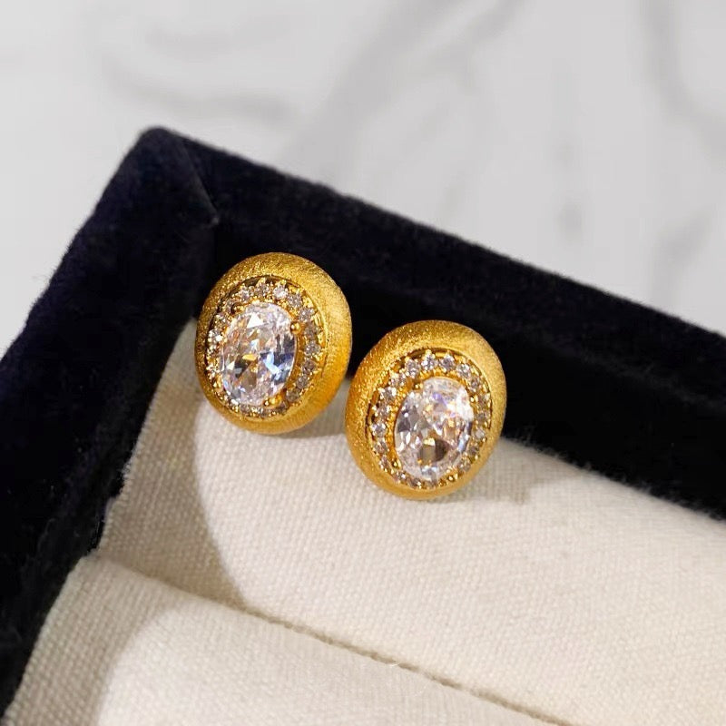 Vintage Brushed Gold Shield Stud Earrings