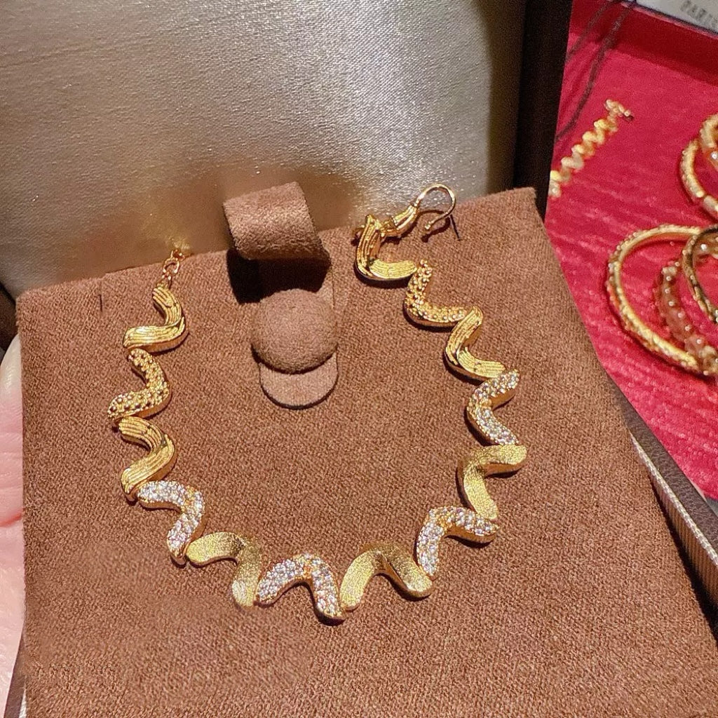 Brushed Gold Vintage Spiral Bracelet with Rhinestones