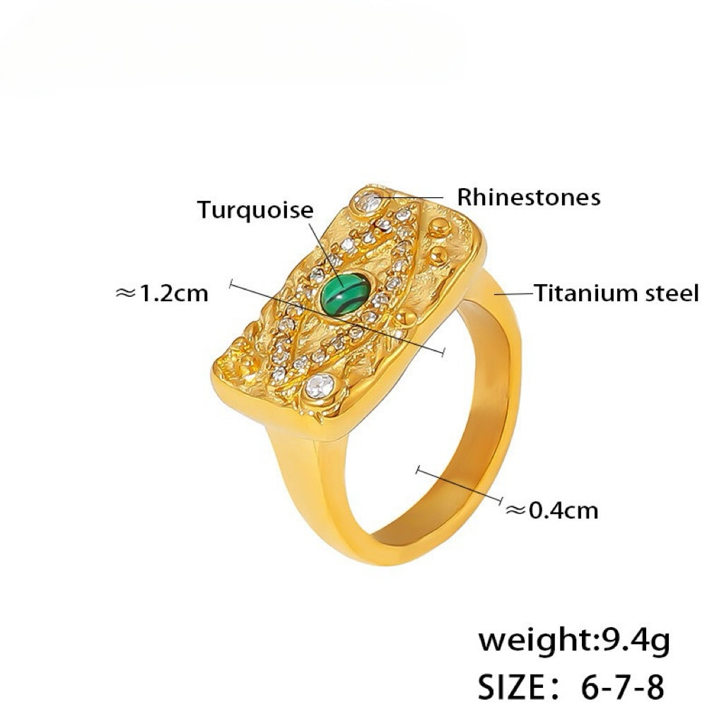 YUHUE Vintage Malachite Evil Eye Square Ring