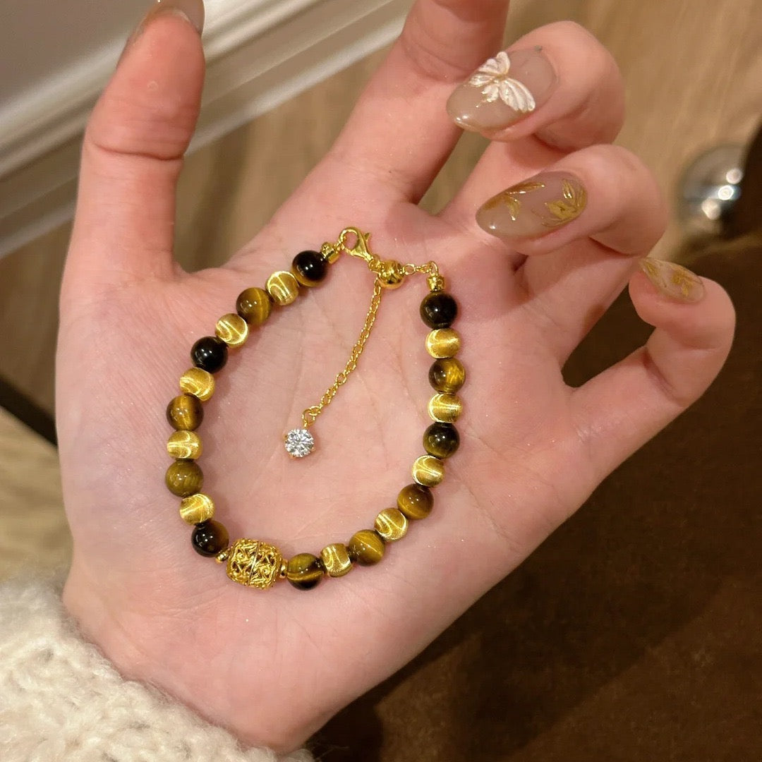 Tiger Eye and Gold Beaded Bracelet