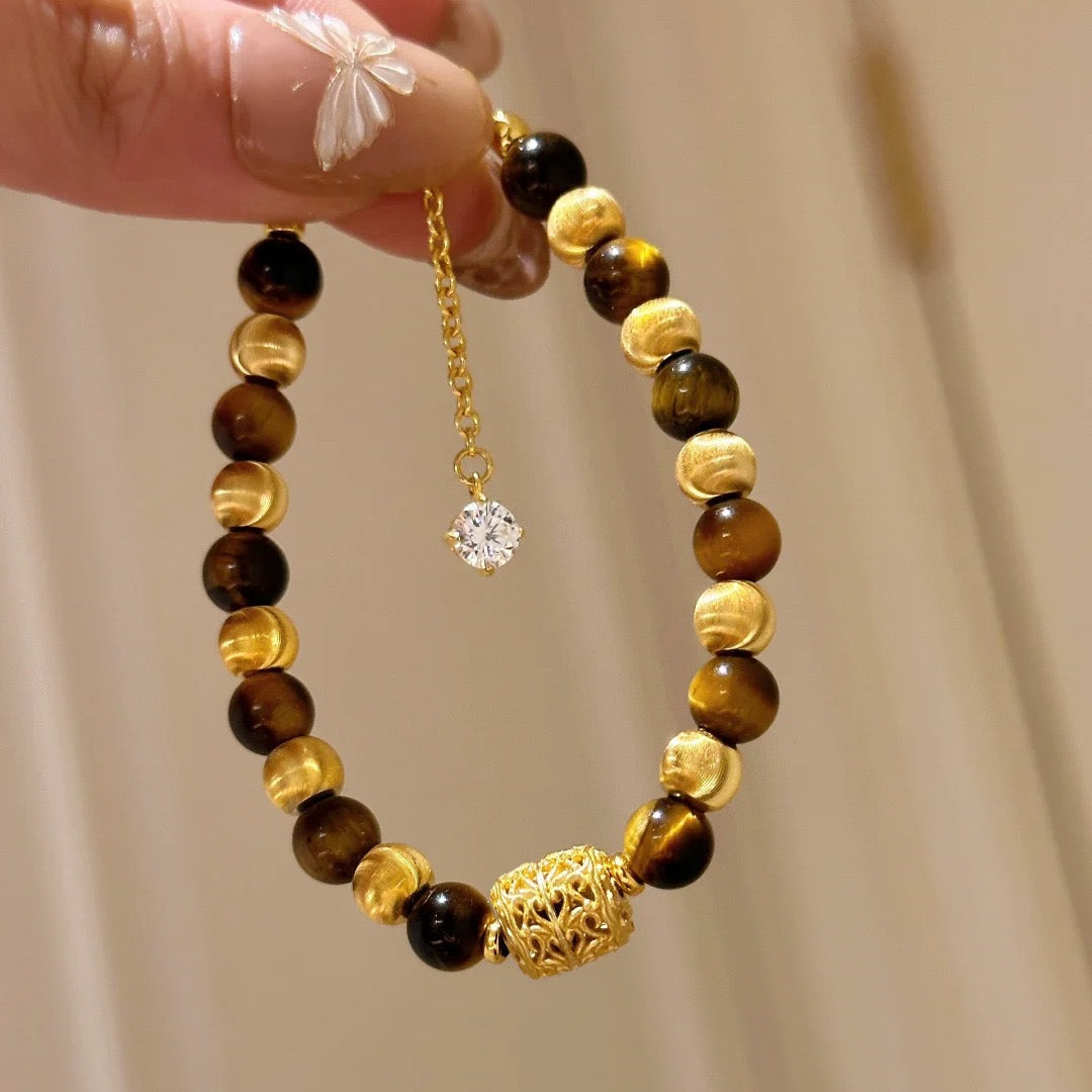 Tiger Eye and Gold Beaded Bracelet