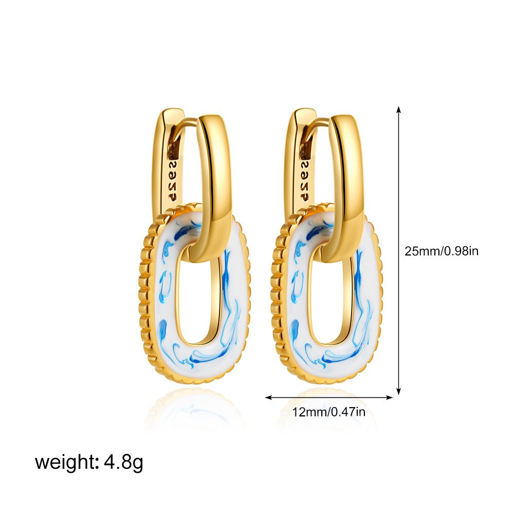 YUHE Ethnic Blue-and-White Porcelain Double Hoop Earrings
