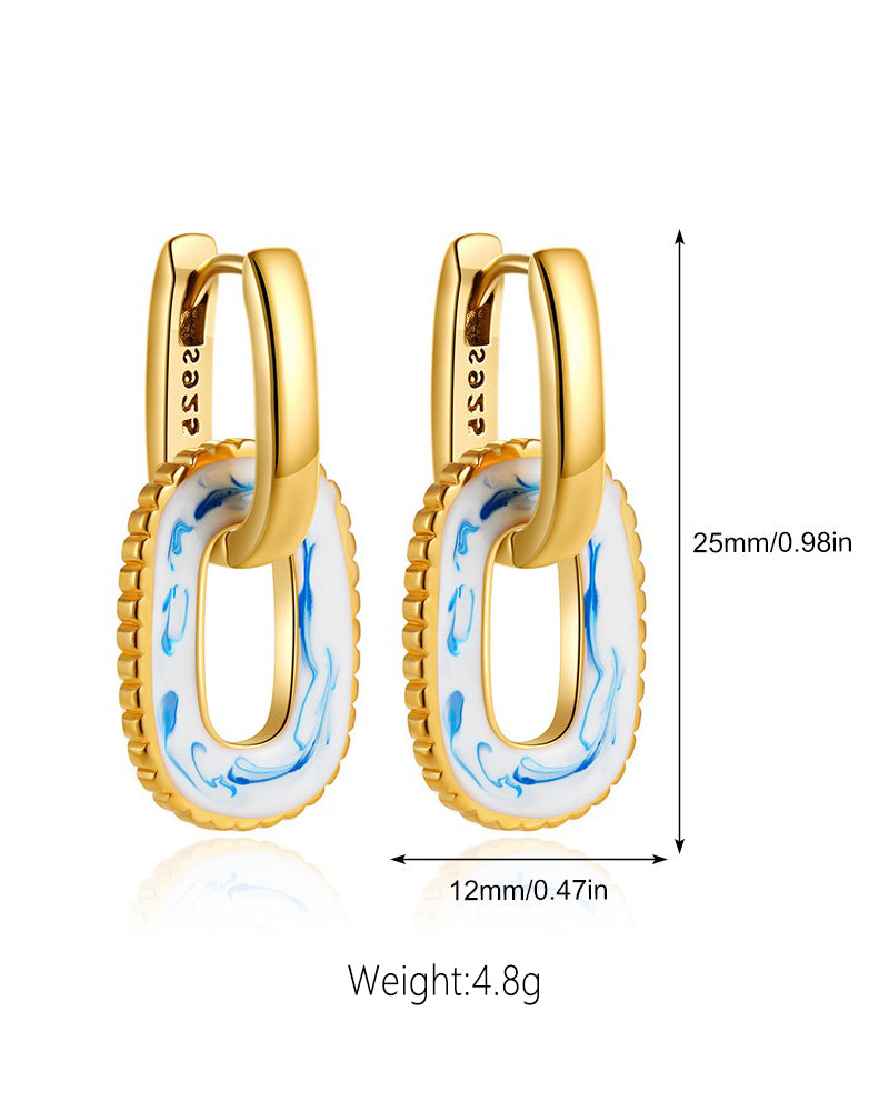 Ink & Azure Flow: Porcelain Charm Drop Earrings