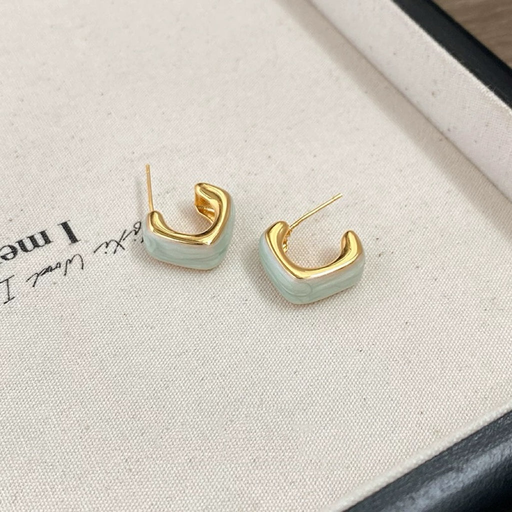 Mint Green Glazed  Square Stud Earrings | Summer Style