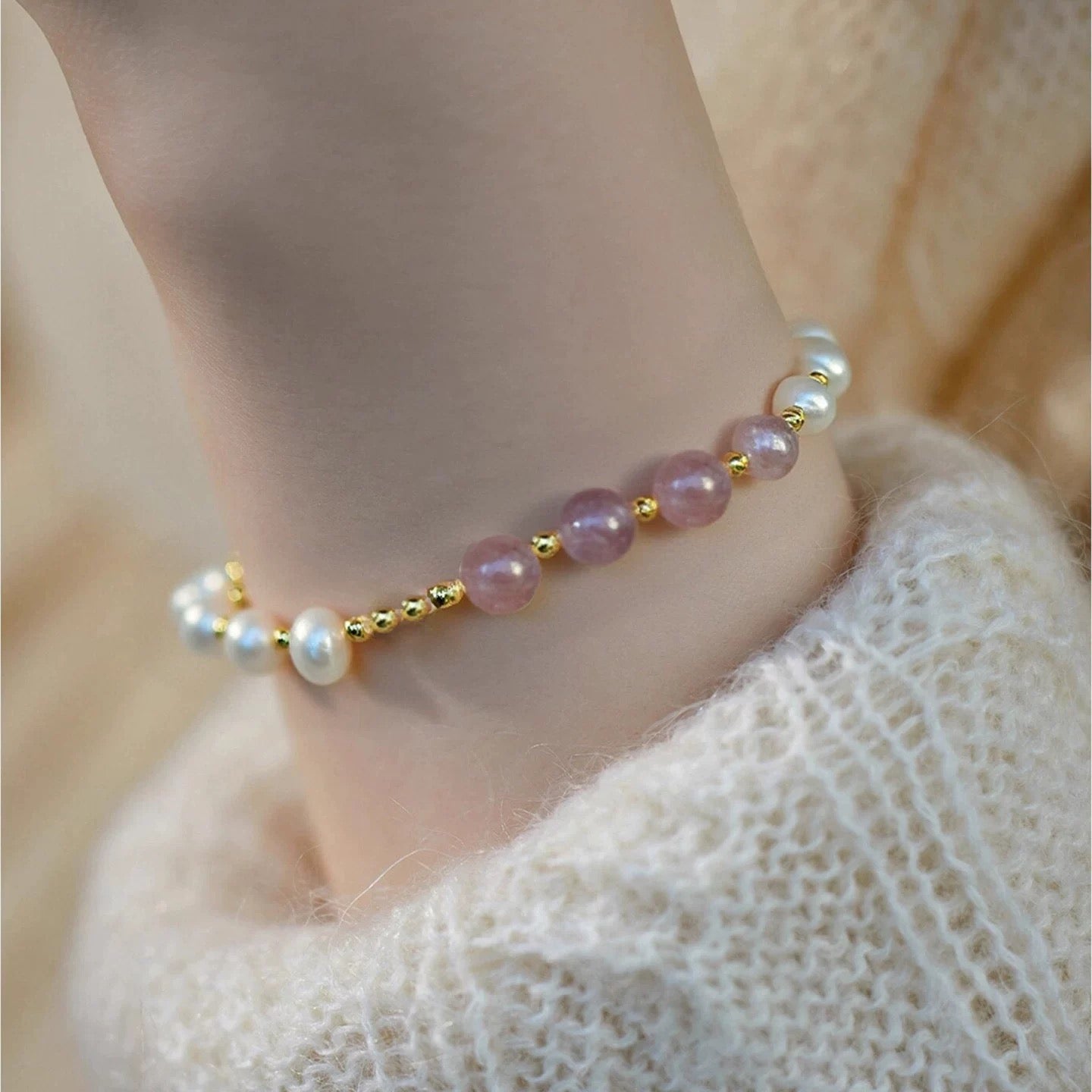 YUHE Baroque Pearl & Strawberry Quartz Elegant Bracelet