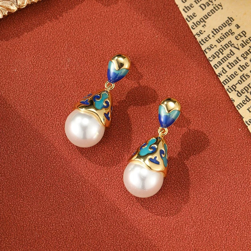 Baroque Pearl Enamel Drop Earrings