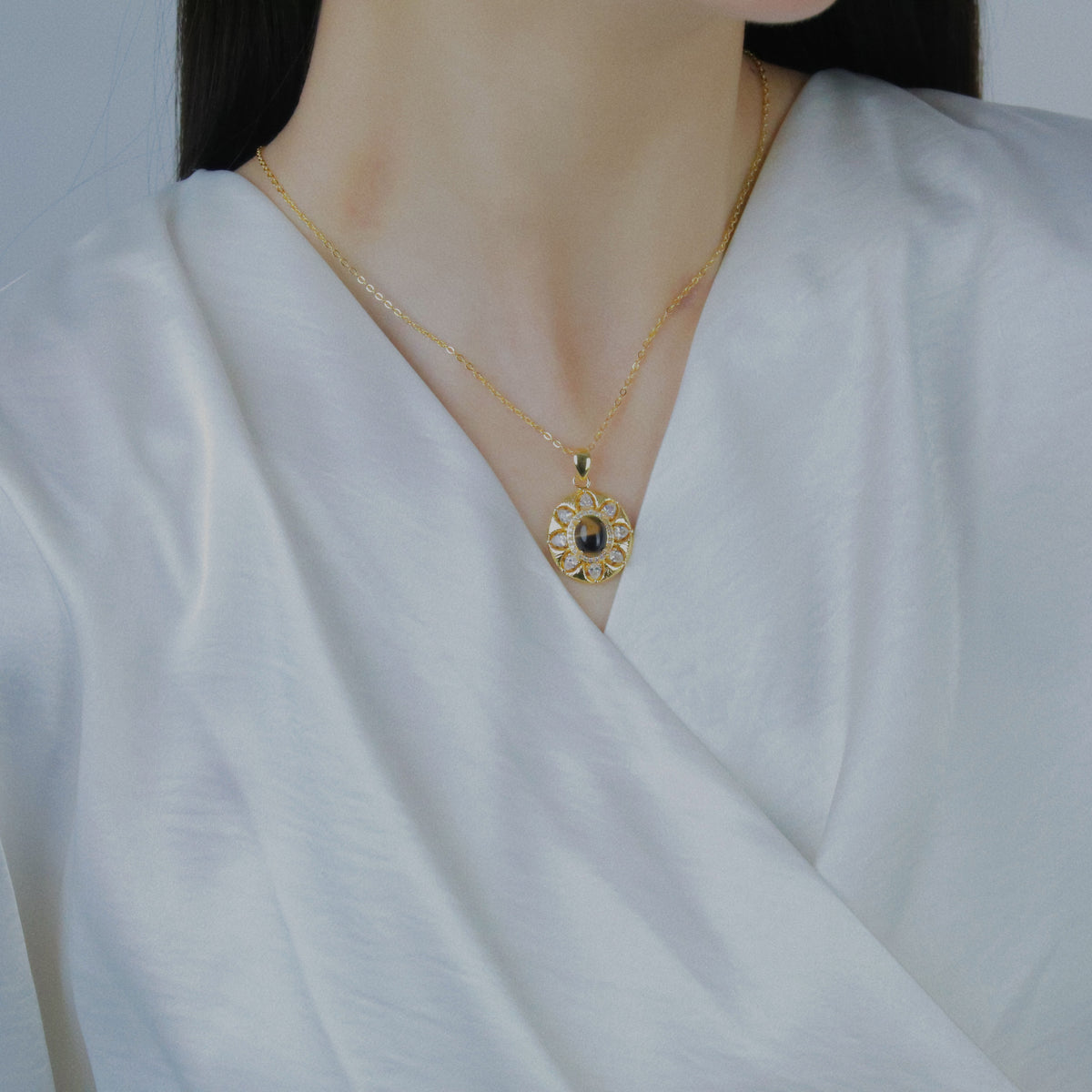 Vintage Tiger's Eye & Zircon Necklace
