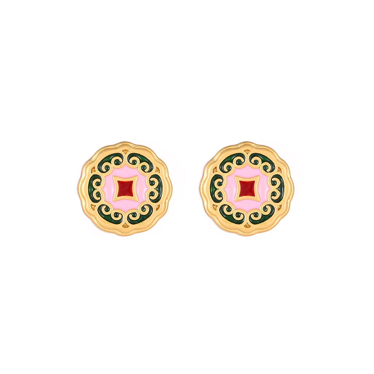 Oriental Enamel Stud Earrings