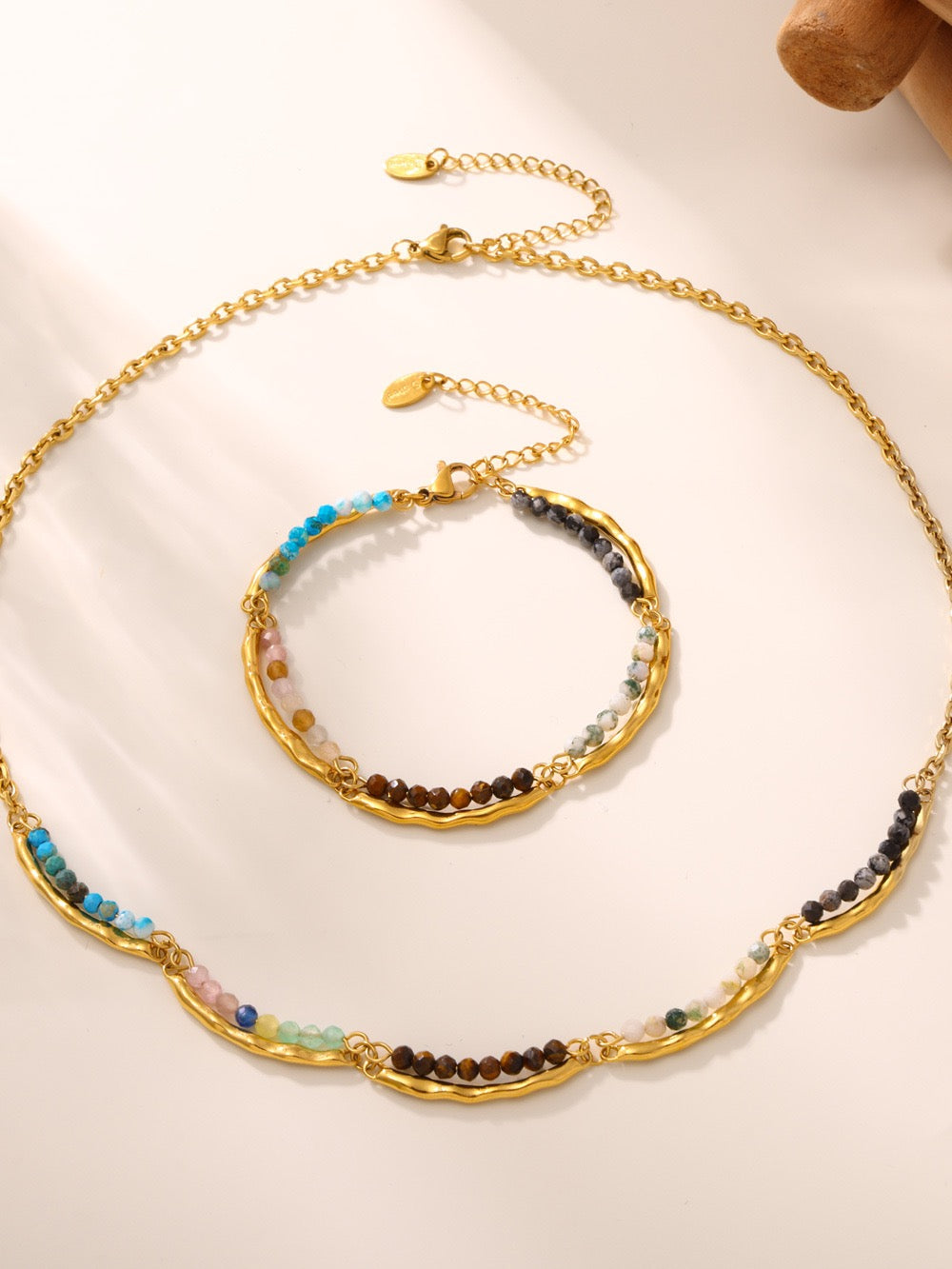 YUHE Handmade Gold Plated Gemstone Beaded Jewelry Set | Boho Style 2PCS