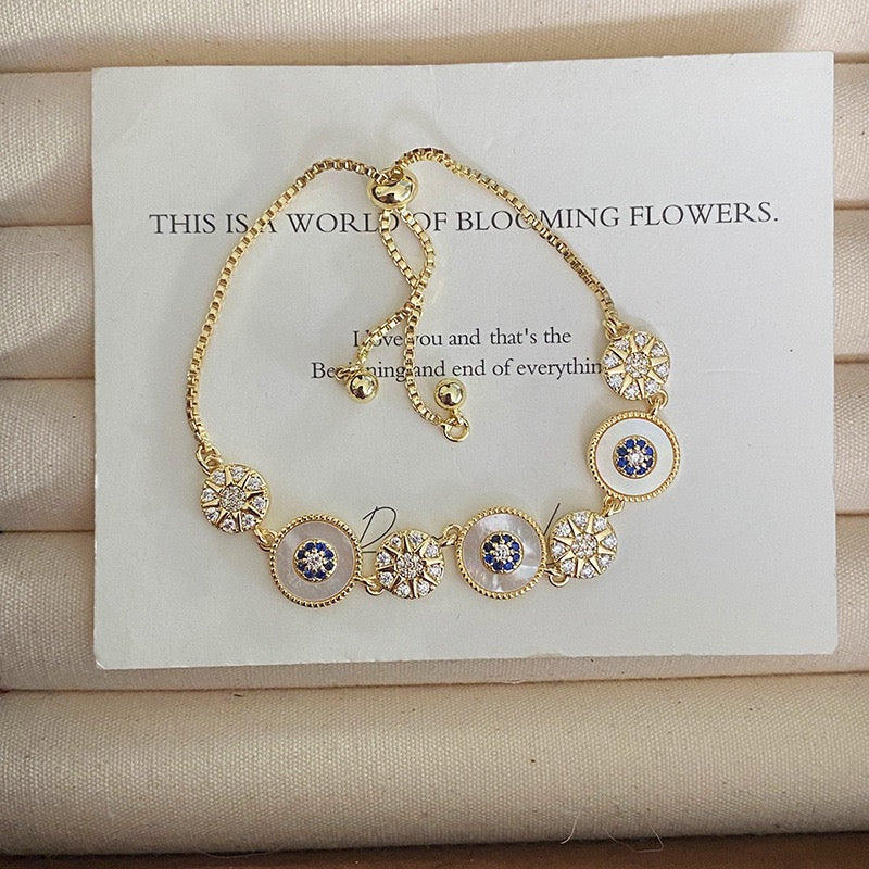 Natural Mother-of-pearl Sea Blue Shell Bracelet French Vintage Adjustable Bracelet For Women